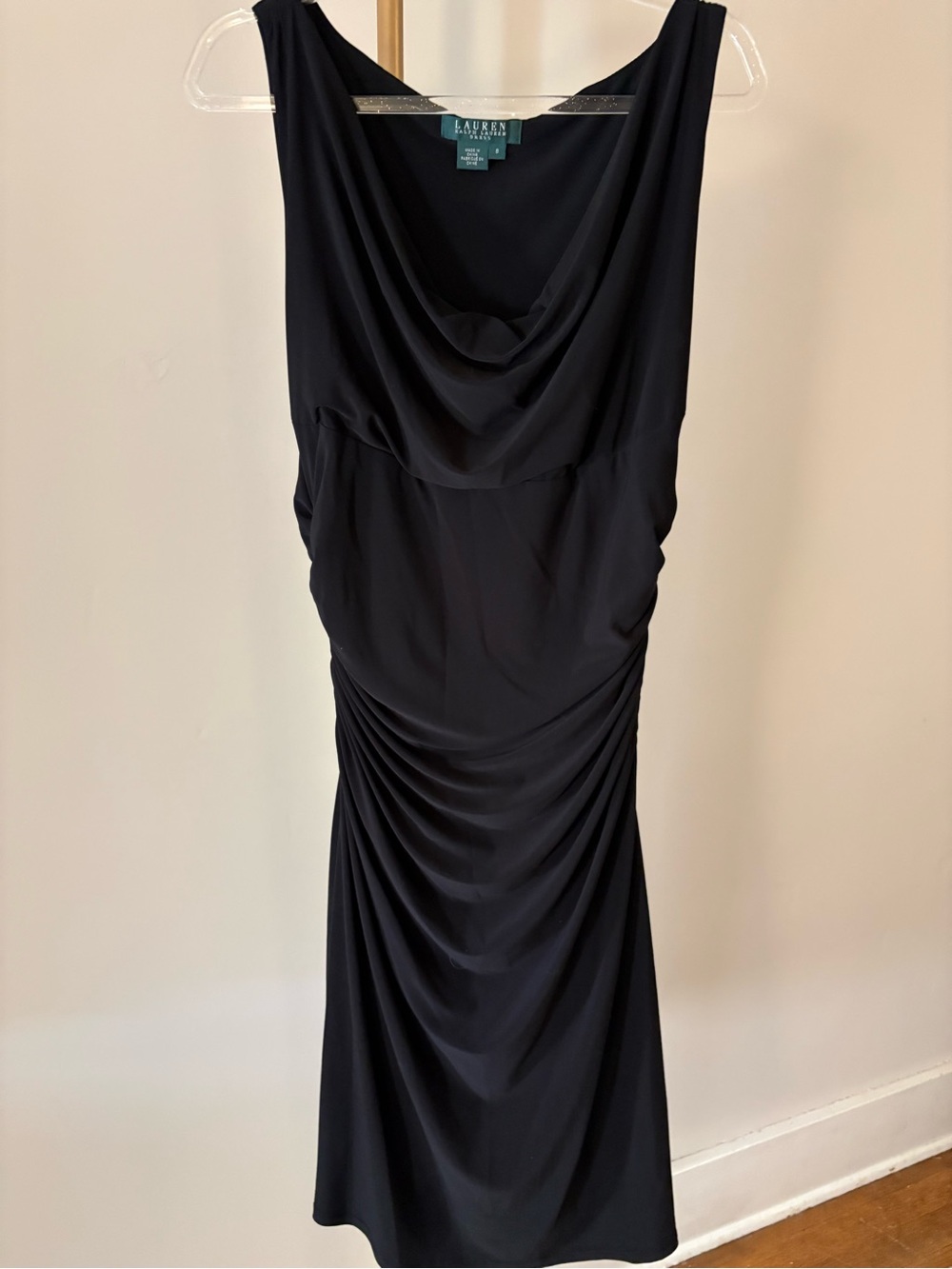 Ralph Lauren Black Draped Cowl Midi Dress